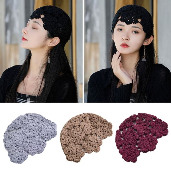 Strikket Lue Beret Cap VINRØD Wine red