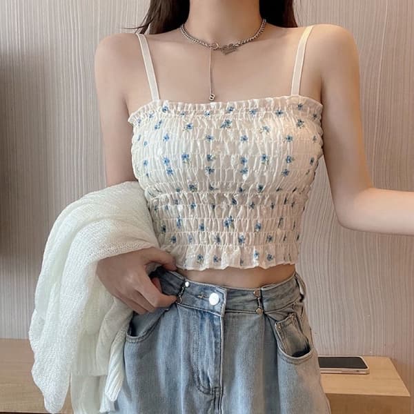 Blommig Camisole Tryckt Linne GRÖN Green