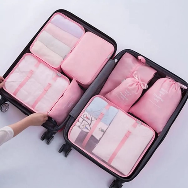 7 Stk/Sæt Rejseopbevaringstasker Rejsepakning Terninger PINK PINK pink