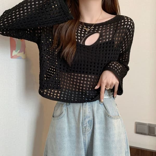 Uthulte bluser Fiskenett Pullover SVART black