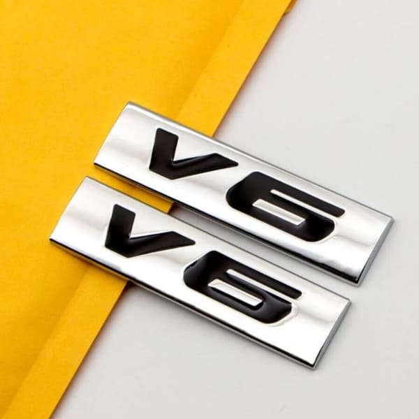 2 stk. Sølv Sort Metal V6 Emblem Bagside Front Bagagerum Trim