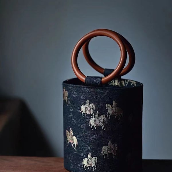 Etnisk stil Circular Ring Handväska Retro Bucket Bag SVART Black