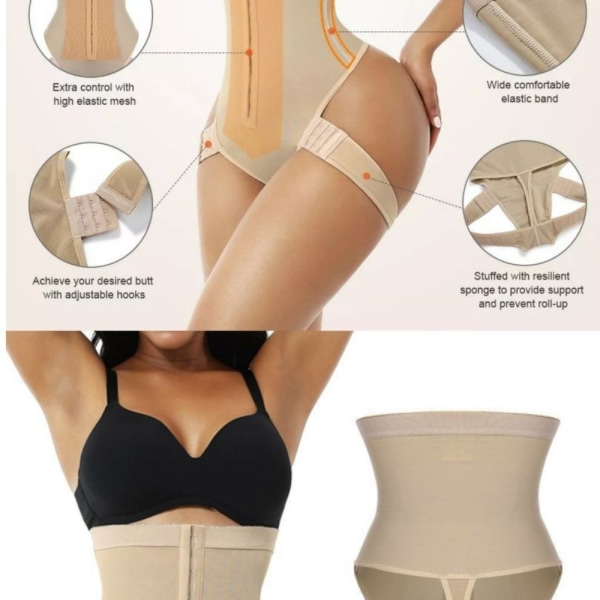 2-i-1 Peach Butt Curvy Tummy Shaper Midjetrener med rumpe Nude XXXXL