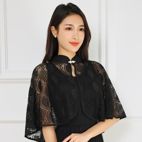 Rose Jacquard Polyester Sjal med Solbeskyttelse, SORT Black