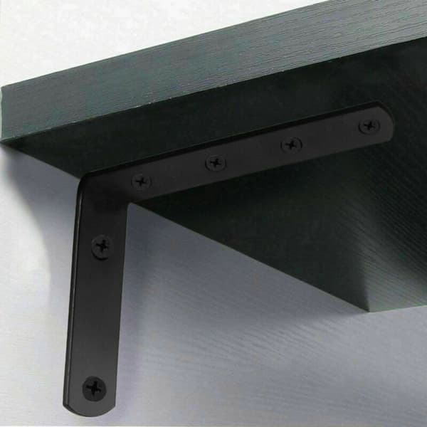 4 stk. L-formede veggmonterte hyllekonsoller, støpte black