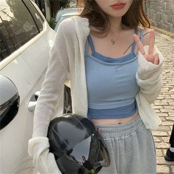 Falsk todelt ærmeløs tanktop GRÅ Grey