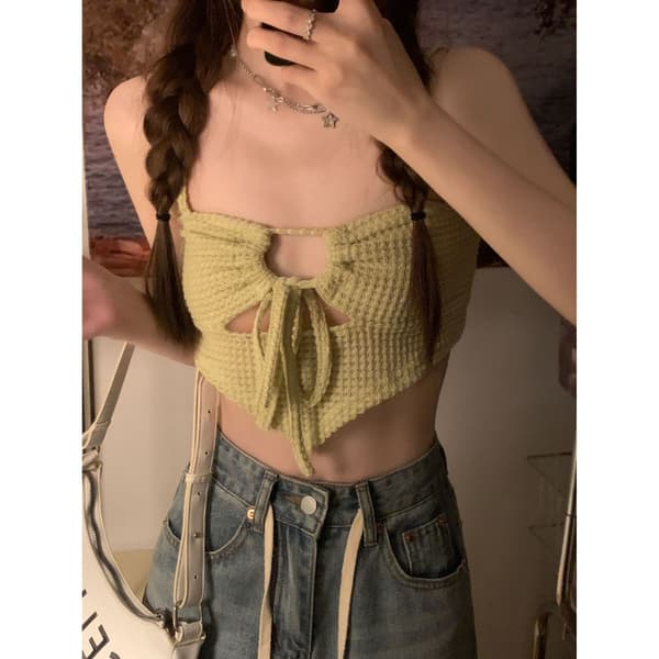 Fransk Retro Top med Stropper GRØN Green