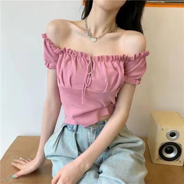 Neliömäinen kiristysnyörillinen T-paita Ice Silk lyhythihainen toppi PINK pink