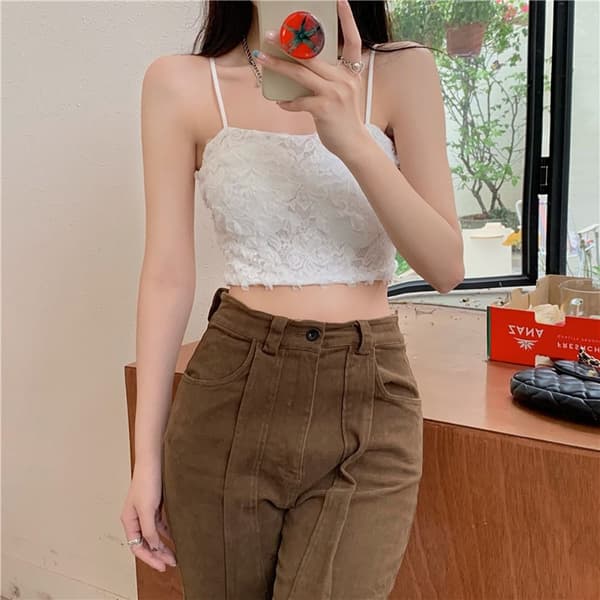 Camisole Blomstret Spaghettistropp HVIT White