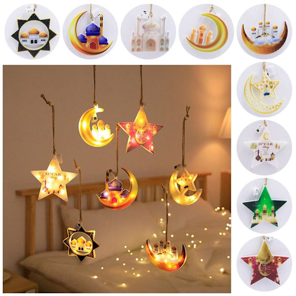 Eid Mubarak LED-lys Star Moon Ramadan dekoration