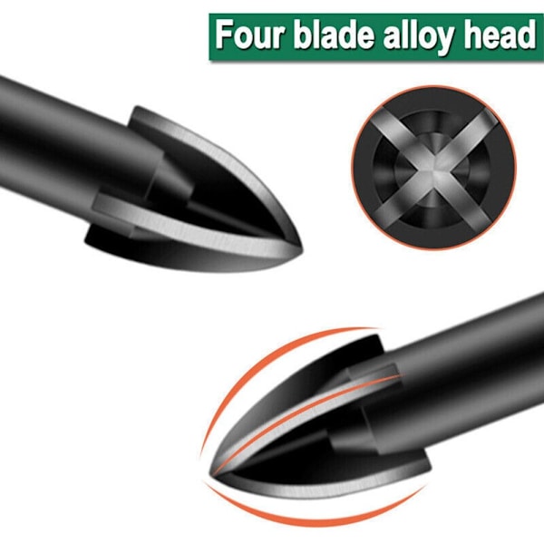 7 Styck 4-Ege Cross Borr Bit Set Sexkantigt skaft Legering borr black
