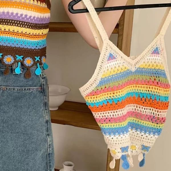 Broderad stickad väst ihålig virkad topp BRUN Brown