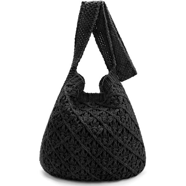 Stickade axelväskor Virkad väska SVART Black