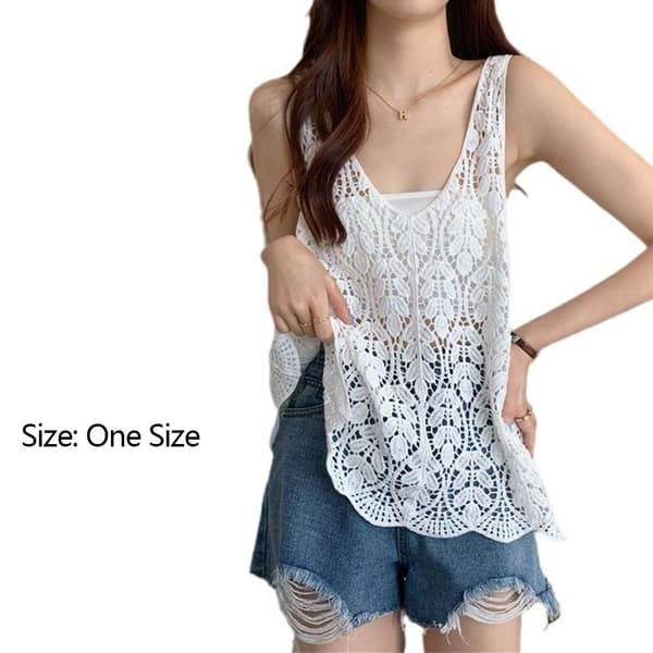 Ärmlös Tank Top Stickad Camisole Topp VIT white