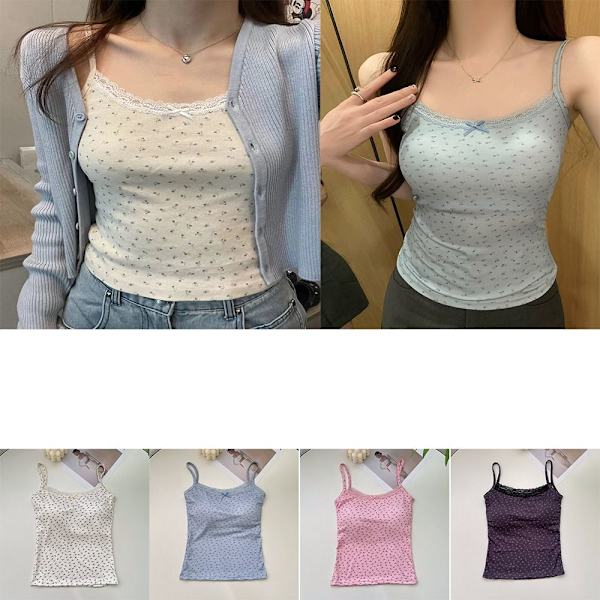 Print Camis blommiga linne MJÖLKVITT milk white