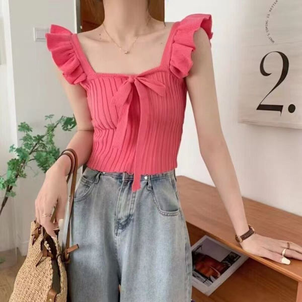 Dame tanktop strikket ærmeløs rem APRIKOS Apricot