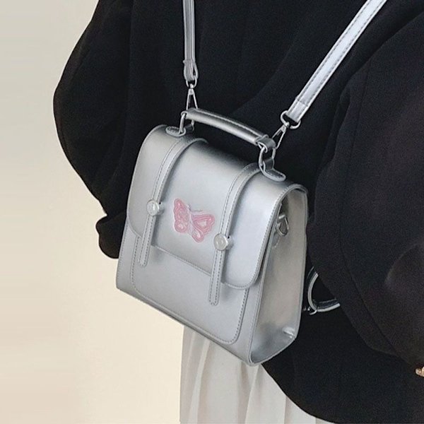 Broderi Fjärilshandväska Flickryggsäckar VIT white