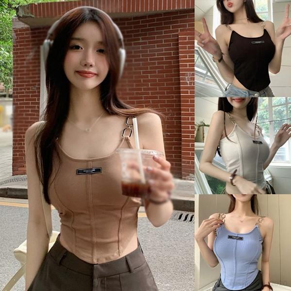 Brevutskrift Crop Tops Sexy Tank Top SVART black