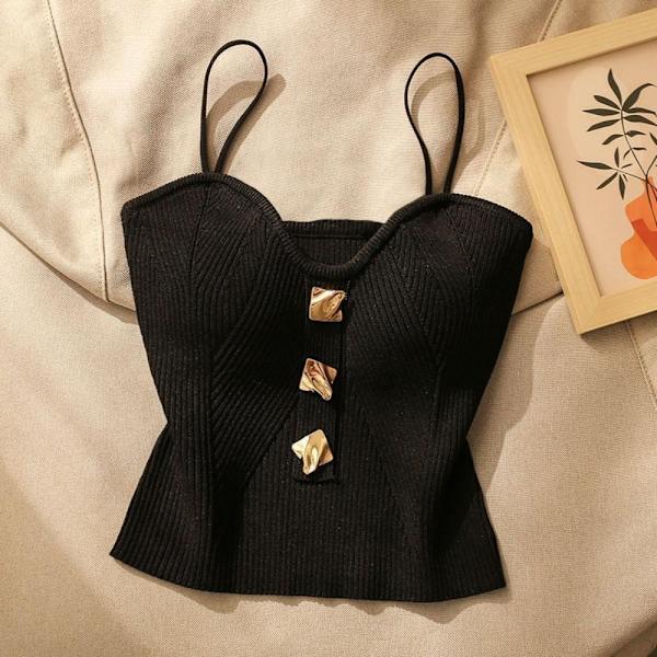Stickad axelväst Camisole SVART Black