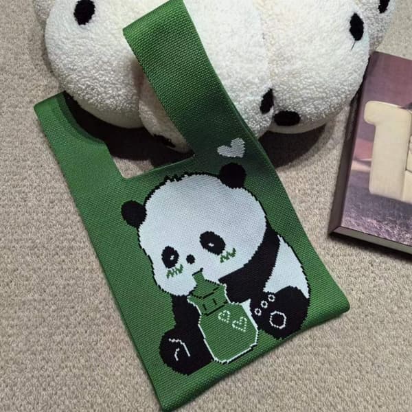Panda Strikket Håndleddsveske Dameveske BRUN brown