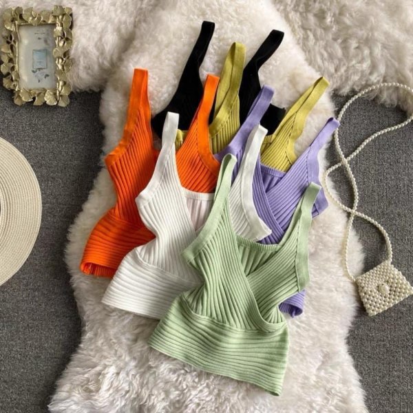 Ensfargede stropper for damer strikkede topper HVIT White