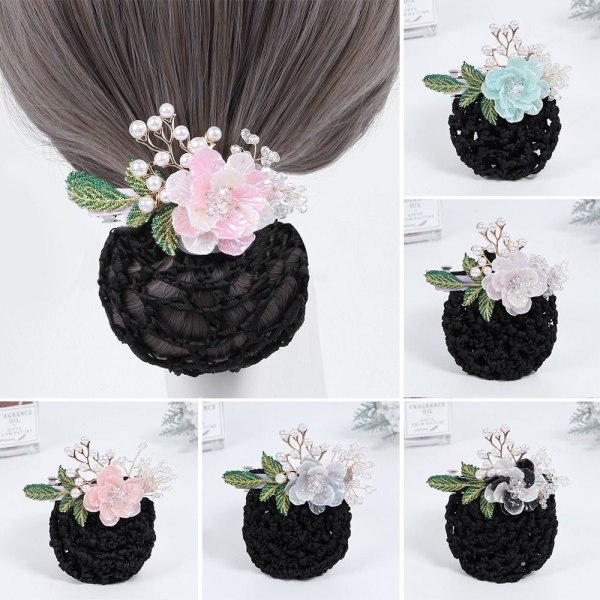 Flower Snood Spring Clip Hairgrips Cover HVID&SORT white&black