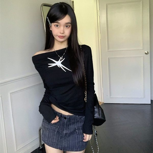 Långärmad T-shirt Vintage Hottie Cropped Toppar SVART M Black M