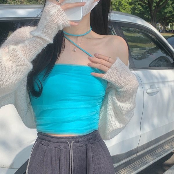 Mesh Sling Tank Top APRIKOS Apricot