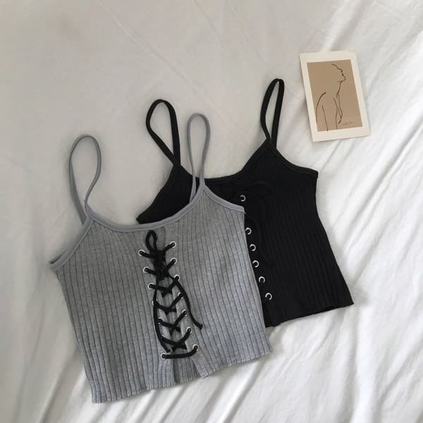 Strikket Crop Top Camis GRÅ grey