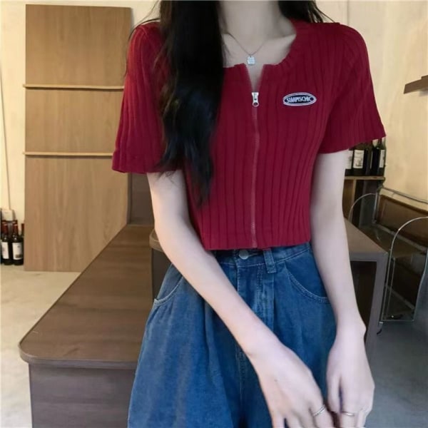 Stickad tröja Crop Top RÖD red