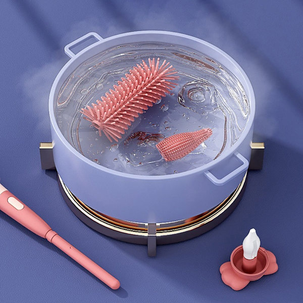 3-delt Sutteflaskebørste Sæt Baby Silikon Kop Sutteflaske Silicone Brush Blue