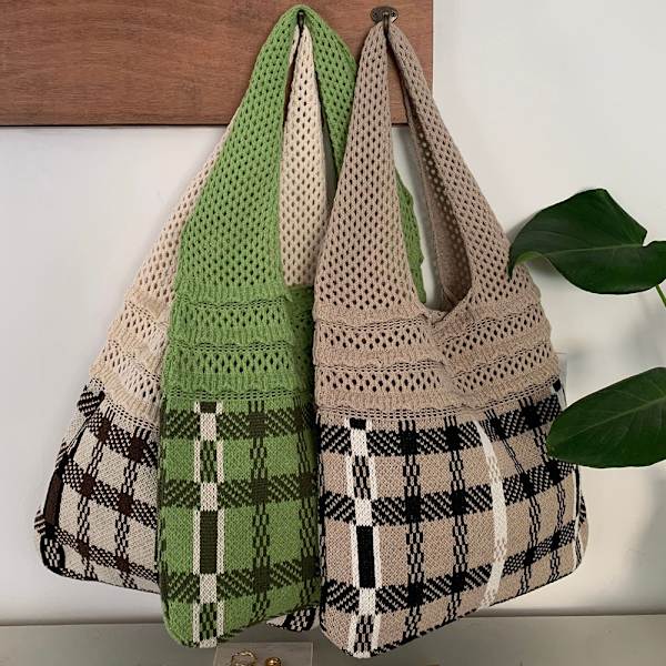 Strikkede håndvesker Heklet Tote Bag APRIKOS Apricot