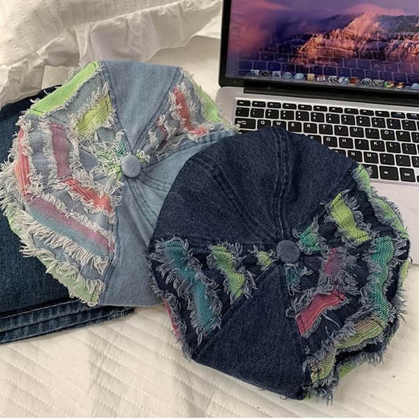 Denim Beret Hat Ottogonal Flænset Kasket LYSEBLÅ light blue