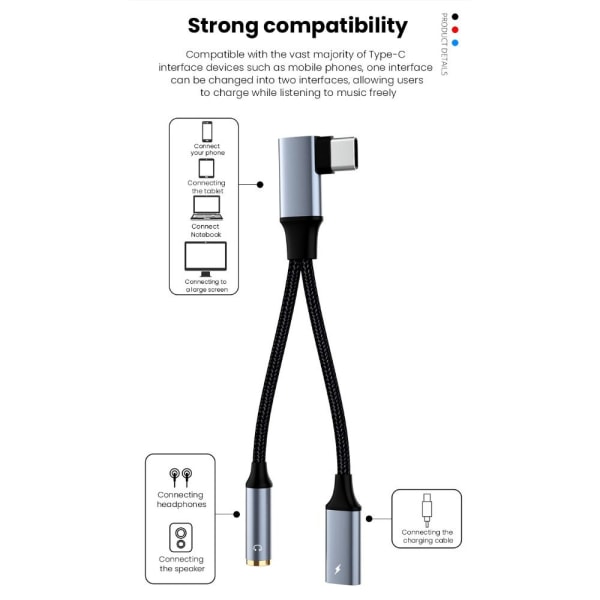 USB Type C Audio Converter OTG Adapter TYPEC TIL DOBBEL TYPEC TypeC to Dual TypeC