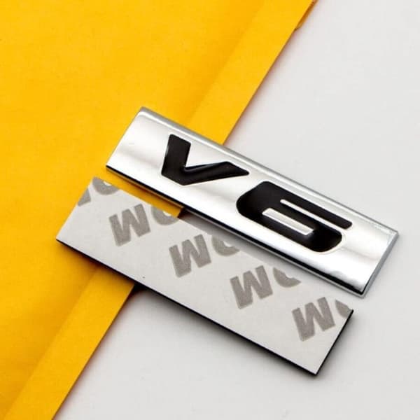 2 stk. Sølv Sort Metal V6 Emblem Bagside Front Bagagerum Trim