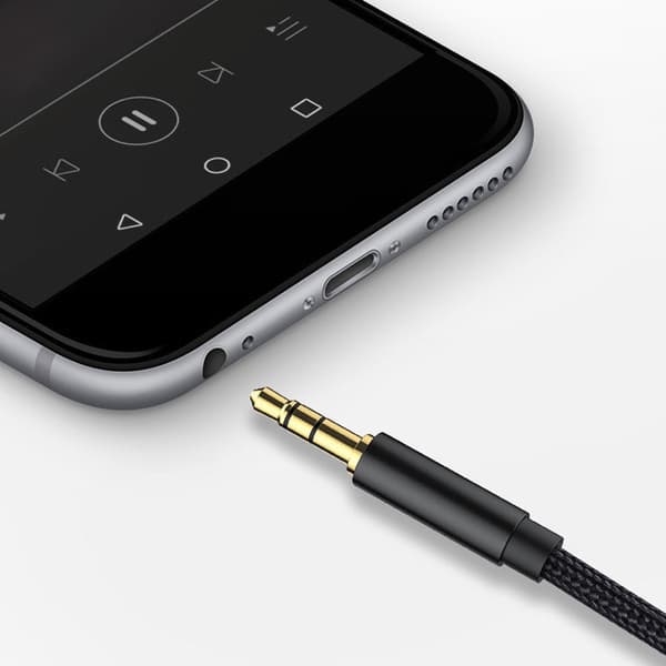 AUX-kabel, flätad, svart, 1,5 m Black 1.5m-1.5m
