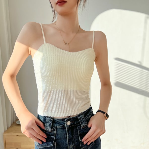 Fløyel ermeløs vest Camisole HVIT White