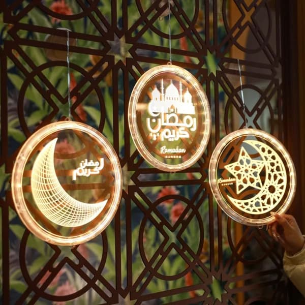 Eid Mubarak Måne og Stjerne Lysdekorasjon LED Sugkopplys A