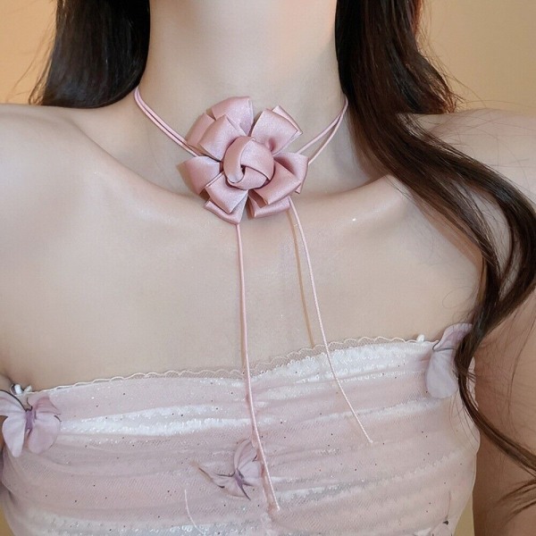 Clavicle Chain smykker 3D Rose Flower Halskjede GRÅ Grey