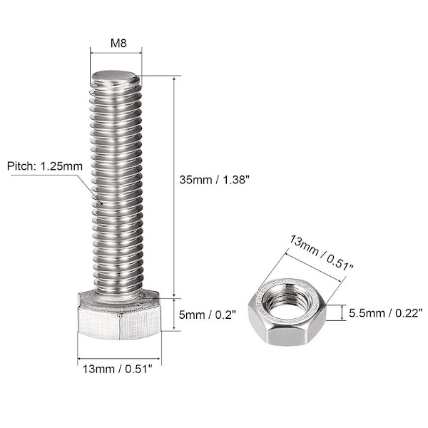 10 kpl kuusiokantaruuvit Pultit Kierrä kuusiokolopultit kokonaan 10pcsM8x35