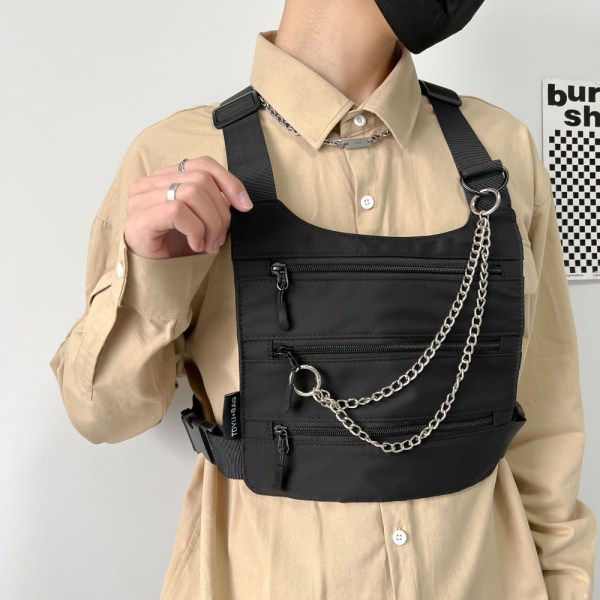 Multi Pocket Chest Bag Utendørs Vest Veske MED KJEDER MED KJEDER with Chains
