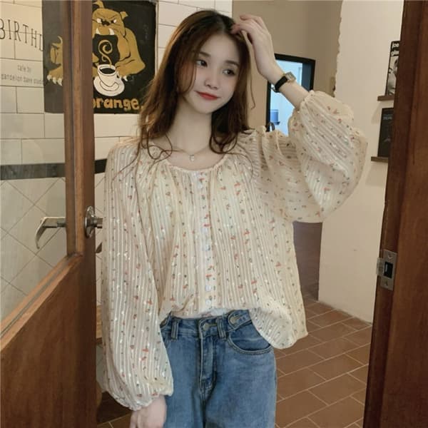 Blomstret Skjortebluse M M