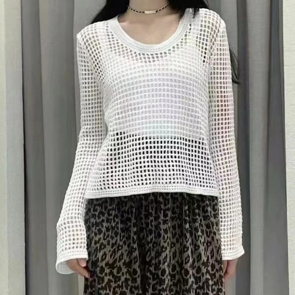 Hollow Out Bluser Strikk Topper APRIKOS Apricot