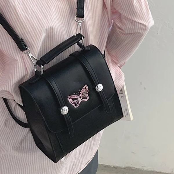 Broderi Fjärilshandväska Flickryggsäckar VIT white
