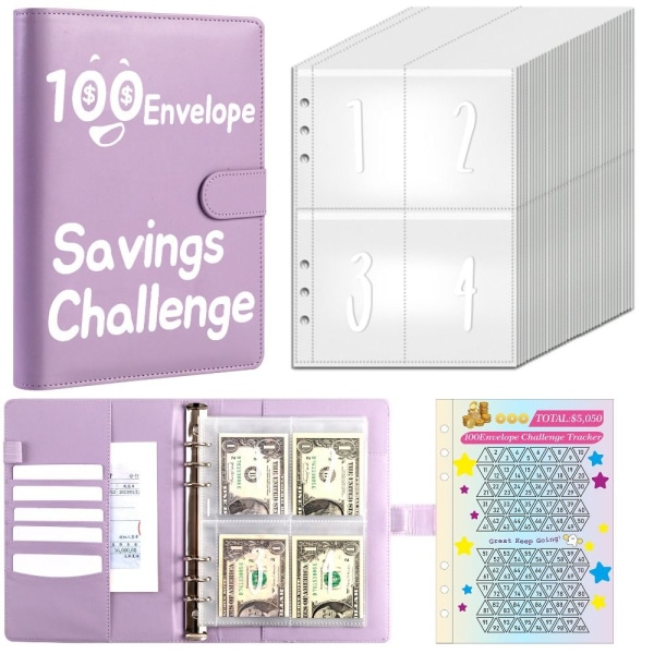 100 Days Savings Challenge 100 Envelope Challenge Binder PURPURA Purple