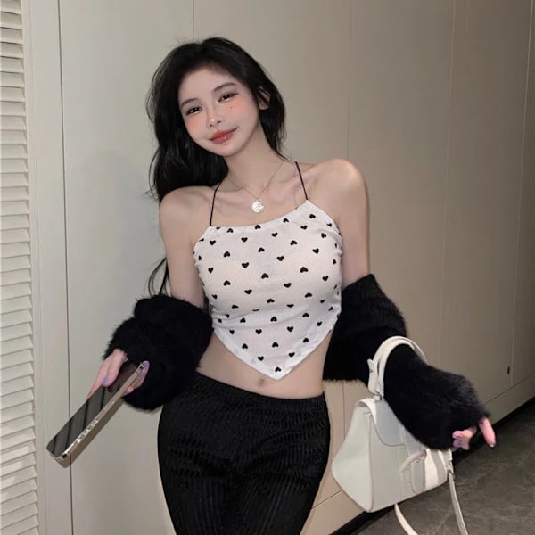 Love Neck Strap Sling Tank Top VALKOINEN White