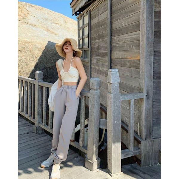 Halter Top Crop Top GRÅ M Grey M