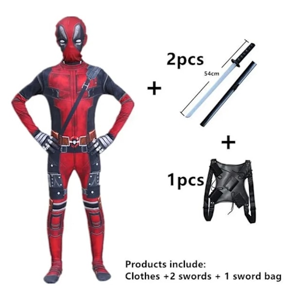 Deadpool Kostume Superhelt Cosplay Kostumer Superhelt Børn Body 3D Stil Halloween Cosplay Kostumer Sværd Taske 150cm