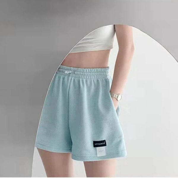 Vaffelshorts for kvinner med høy midje sportsshorts SVART L black L