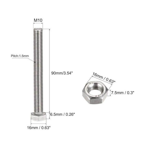 4st sexkantsskruvar Helgängade sexkantsbultar 4pcsM10x90mm